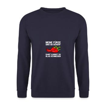 Meine Fürze sind so scharf Furz Pupsen Furzen - Unisex Pullover - Navy - Vorne - Alina (178cm) & Michal (187cm)