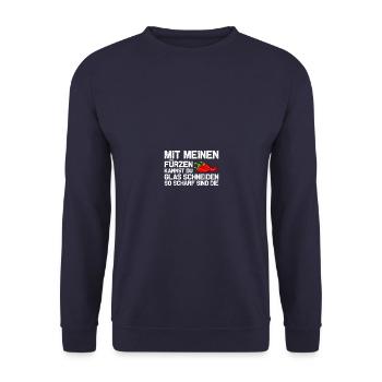 Glas schneiden Furz Fürze Pupsen Furzen - Unisex Pullover - Navy - Vorne - Alina (178cm) & Michal (187cm)
