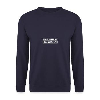 I fart easily Furz Fürze Pupsen Furzen - Unisex Pullover - Navy - Vorne - Alina (178cm) & Michal (187cm)