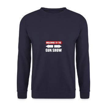 Gun Show Bodybuilding Bodybuilder Gym Kraftsport - Unisex Pullover - Navy - Vorne - Alina (178cm) & Michal (187cm)
