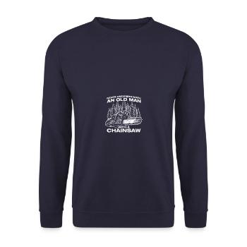 An old man wood chopping lumberjack forester - Unisex Sweatshirt - navy - Front - Alina (178cm) & Michal (187cm)