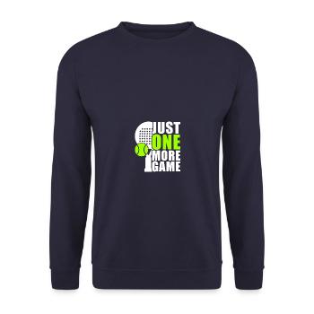 Just one more game lustiges Padelball Spieler - Unisex Pullover - Navy - Vorne - Alina (178cm) & Michal (187cm)