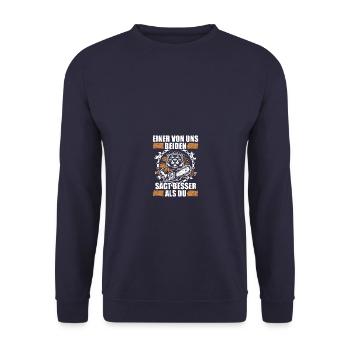 One of the two of us chainsaw lumberjack forest - Unisex Sweatshirt - navy - Front - Alina (178cm) & Michal (187cm)