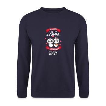 Süßes Pandapärchen mit Liebesspruch - Unisex Pullover - Navy - Vorne - Alina (178cm) & Michal (187cm)