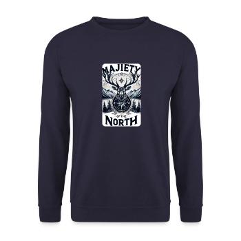Der edle Hirsch des Nordens - Unisex Pullover - Navy - Vorne - Alina (178cm) & Michal (187cm)