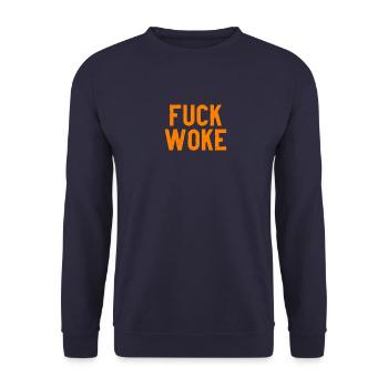Fuck Woke - Unisex Sweatshirt - navy - Front - Alina (178cm) & Michal (187cm)