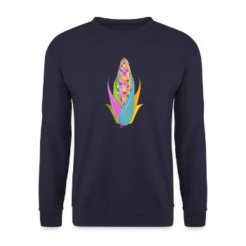 Bunter Pop-Art Mais in leuchtenden Farben - Unisex Pullover - Navy - Vorne - Alina (178cm) & Michal (187cm)