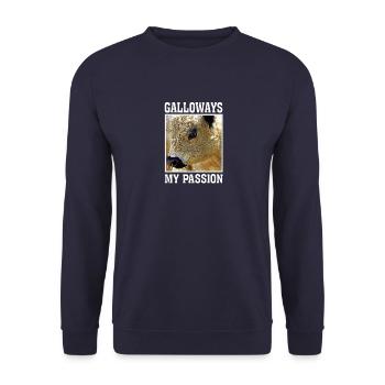 galloway / galloways / schottland / passion - Unisex Pullover - Navy - Vorne - Alina (178cm) & Michal (187cm)