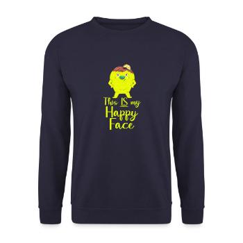 Angry Gesicht Gesicht Cartoon glückliches Gesicht Cartoon - Unisex Pullover - Navy - Vorne - Alina (178cm) & Michal (187cm)