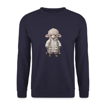 Wooly Lamb T-Shirt: Kuscheliger Komfort trifft auf Style - Unisex Pullover - Navy - Vorne - Alina (178cm) & Michal (187cm)