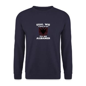Egal wie albern du bist, ich bin Albaner! - Unisex Pullover - Navy - Vorne - Alina (178cm) & Michal (187cm)