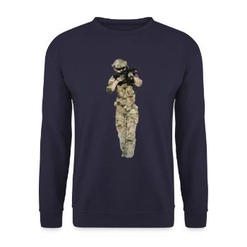 Soldier Polygon Type ,Fighter in camouflage suit with weapon - Unisex Sweatshirt - navy - Front - Alina (178cm) & Michal (187cm)