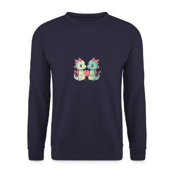 Drache Paar Liebe Valentinstag - Unisex Pullover - Navy - Vorne - Alina (178cm) & Michal (187cm)