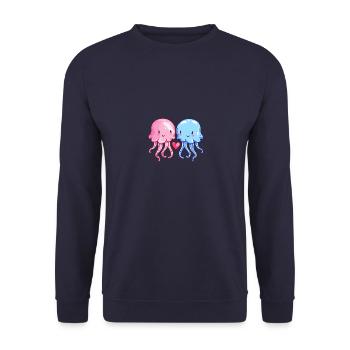 Qualle Paar Liebe Valentinstag - Unisex Pullover - Navy - Vorne - Alina (178cm) & Michal (187cm)