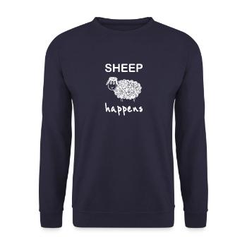 Schaf lustige Bilder Spruch shit happens - Unisex Pullover - Navy - Vorne - Alina (178cm) & Michal (187cm)
