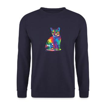 Regenbogen Katze - Unisex Pullover - Navy - Vorne - Alina (178cm) & Michal (187cm)