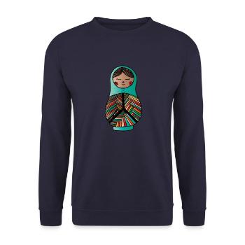 Peace - Matruschka - Unisex Pullover - Navy - Vorne - Alina (178cm) & Michal (187cm)