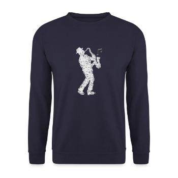 saxophone_player_made_of_notes_09201601 - Unisex Pullover - Navy - Vorne - Alina (178cm) & Michal (187cm)