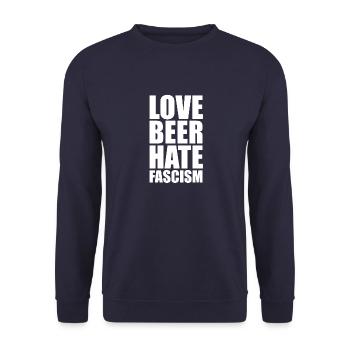 LOVE BEER HATE FASCISM - Unisex Sweatshirt - navy - Front - Alina (178cm) & Michal (187cm)