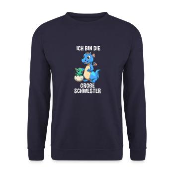 Drachen kleine Schwester - Ich bin der kleine - Unisex Pullover - Navy - Vorne - Alina (178cm) & Michal (187cm)