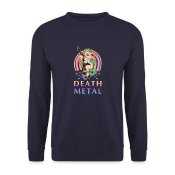 Gitarre Einhorn Musiker Rock Band Regenbogen - Unisex Pullover - Navy - Vorne - Alina (178cm) & Michal (187cm)