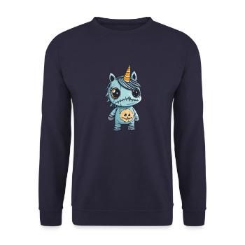 Einhorn Halloween Lustig Zombie - Unisex Pullover - Navy - Vorne - Alina (178cm) & Michal (187cm)