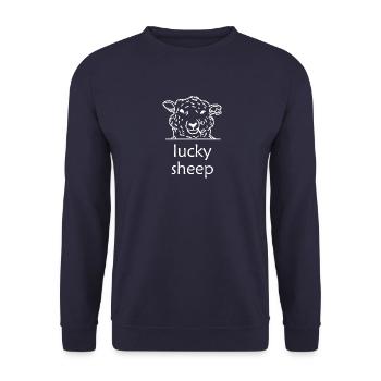 Gezeichnet Schaf glücklich - Unisex Pullover - Navy - Vorne - Alina (178cm) & Michal (187cm)