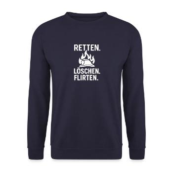 Retten. Löschen. Flirten. – Feuerwehr-Style - Unisex Pullover - Navy - Vorne - Alina (178cm) & Michal (187cm)