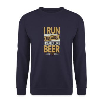 I run because i really like Beer - Unisex Pullover - Navy - Vorne - Alina (178cm) & Michal (187cm)