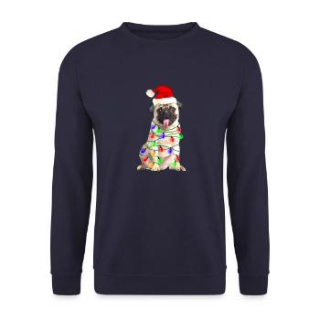 Mops erstes Weihnachten - Unisex Pullover - Navy - Vorne - Alina (178cm) & Michal (187cm)
