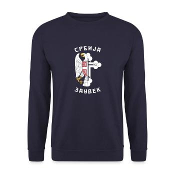 Belgrad Serbien Flagge Serbisch Adler Herkunft Rei - Unisex Pullover - Navy - Vorne - Alina (178cm) & Michal (187cm)
