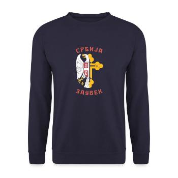 Belgrad Serbien Flagge Serbisch Adler Herkunft Rei - Unisex Pullover - Navy - Vorne - Alina (178cm) & Michal (187cm)
