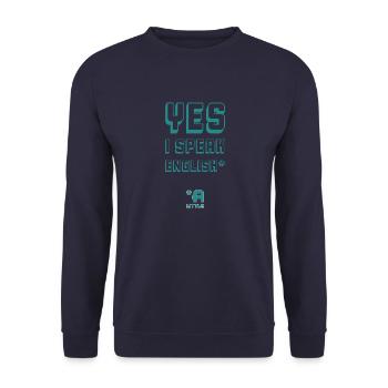 English speaking ... Language - Unisex Sweatshirt - navy - Front - Alina (178cm) & Michal (187cm)