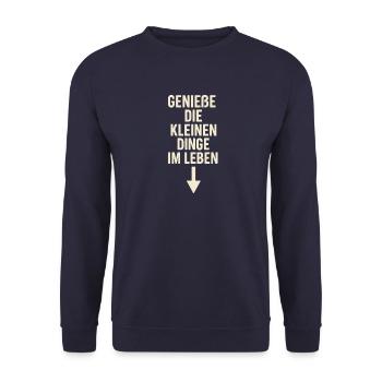 Genieße Die Kleinen Dinge Im Leben - Unisex Pullover - Navy - Vorne - Alina (178cm) & Michal (187cm)
