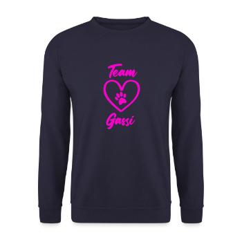 team gassi pfote liebe - Unisex Pullover - Navy - Vorne - Alina (178cm) & Michal (187cm)