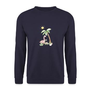 Dino Familie unter sonnigen Palmen verspielt - Unisex Pullover - Navy - Vorne - Alina (178cm) & Michal (187cm)