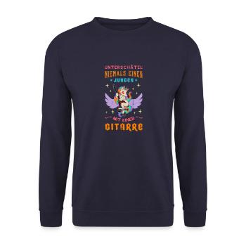 Gitarre Niedlich Einhorn Musiker Regenbogen - Unisex Pullover - Navy - Vorne - Alina (178cm) & Michal (187cm)