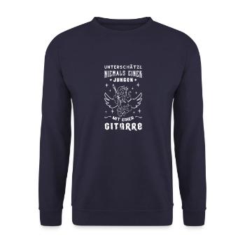 Gitarre Niedlich Einhorn Musiker Regenbogen - Unisex Pullover - Navy - Vorne - Alina (178cm) & Michal (187cm)