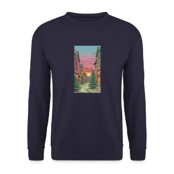 Merry Christmas Winter Village Scene Merry - Unisex Sweatshirt - navy - Front - Alina (178cm) & Michal (187cm)
