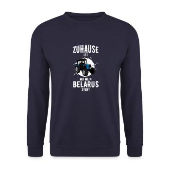 Zuhause ist wo mein Belarus steht Traktor MTZ - Unisex Pullover - Navy - Vorne - Alina (178cm) & Michal (187cm)