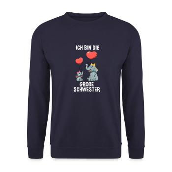 Elefanten Große Schwester - Ich bin der große - Unisex Pullover - Navy - Vorne - Alina (178cm) & Michal (187cm)