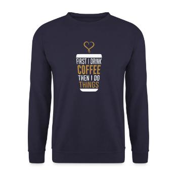 Coffee First - Then To Do List - Unisex Pullover - Navy - Vorne - Alina (178cm) & Michal (187cm)