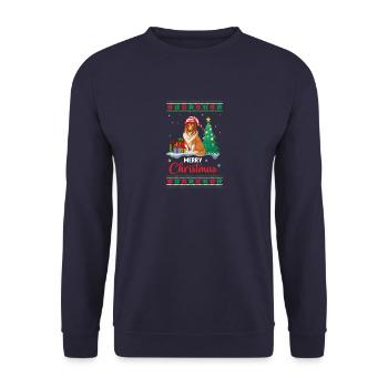 Weihnachtsgeschenk Hund unterm Weihnachtsbaum - Unisex Pullover - Navy - Vorne - Alina (178cm) & Michal (187cm)
