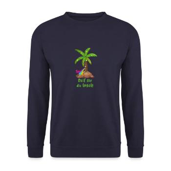 reif für die insel,urlaub,ferien,palme,insel - Unisex Pullover - Navy - Vorne - Alina (178cm) & Michal (187cm)