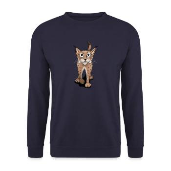 verwegener Luchs lässig cool Wildkatze Geschenk - Unisex Pullover - Navy - Vorne - Alina (178cm) & Michal (187cm)