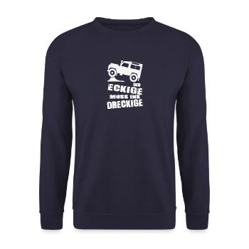 Land-Rover Defender Der Eckige - Unisex Pullover - Navy - Vorne - Alina (178cm) & Michal (187cm)