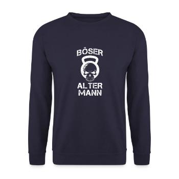 Böser Mann, Fitness, Kettlebell Totenkopf Geschenk - Unisex Pullover - Navy - Vorne - Alina (178cm) & Michal (187cm)