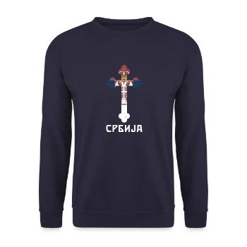 Srbija Serbien Serbe Heimat Balkan Patriotisch Adl - Unisex Pullover - Navy - Vorne - Alina (178cm) & Michal (187cm)