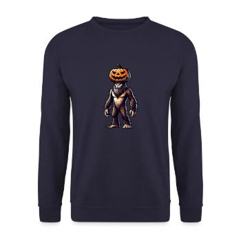 Halloween Kürbis Bigfoot Sasquatch Cartoon Hut - Unisex Pullover - Navy - Vorne - Alina (178cm) & Michal (187cm)