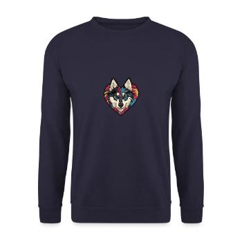 Husky Hund Herz Love - Unisex Pullover - Navy - Vorne - Alina (178cm) & Michal (187cm)